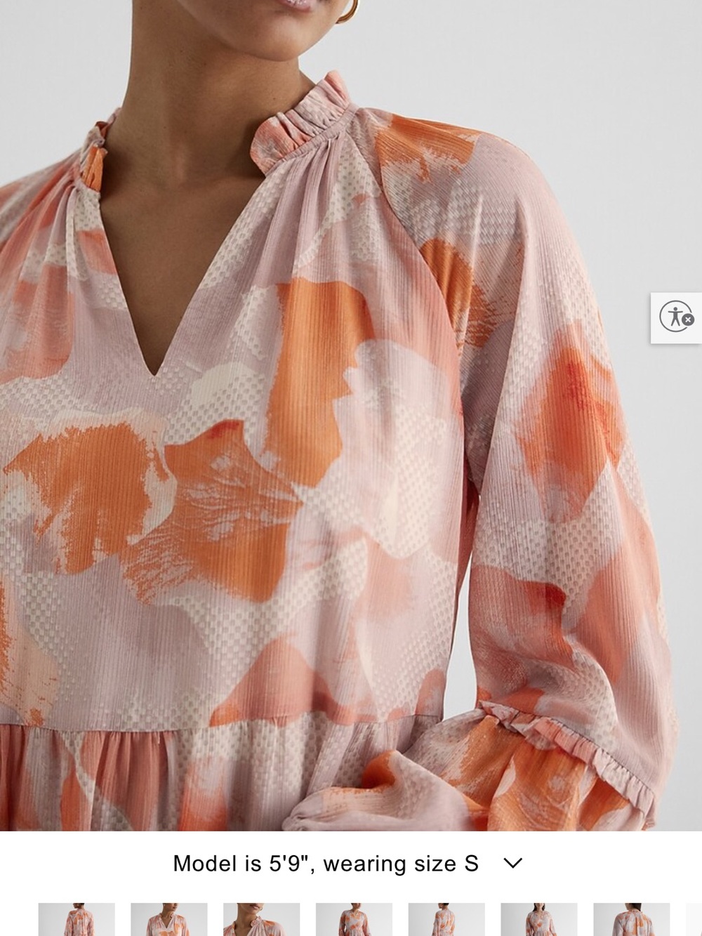 Express Peach and Coral Floral Tiered Long-Sleeve Mini Dress - Picture 3 of 3